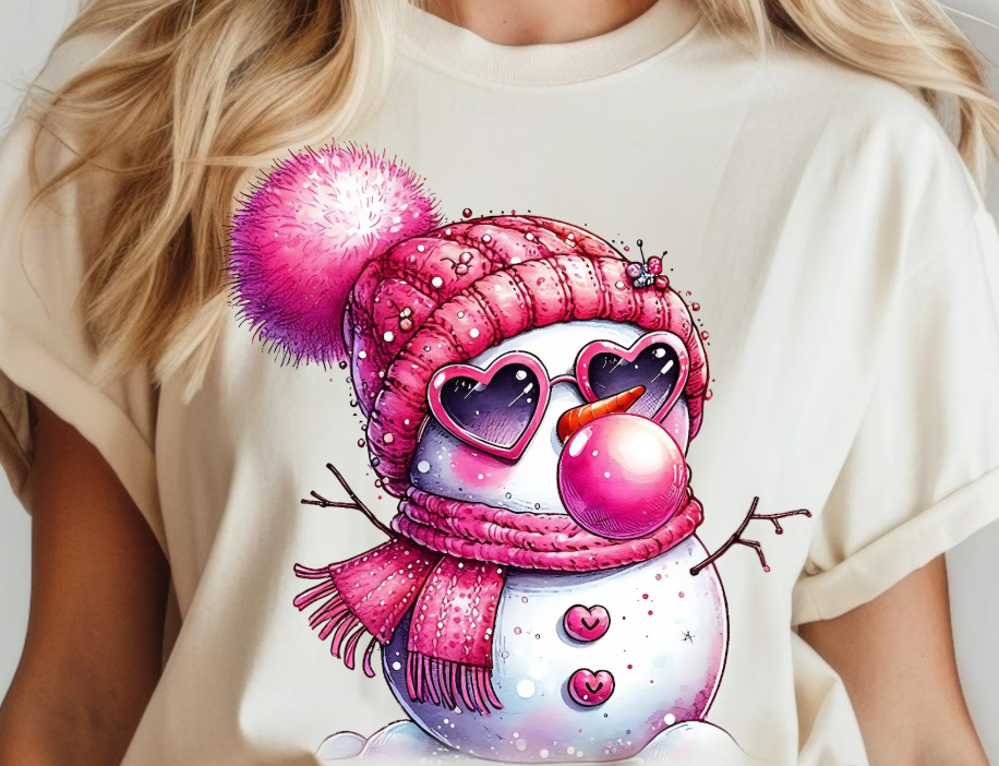Bubblegum Snowman Pink - Full Color Transfer DTF