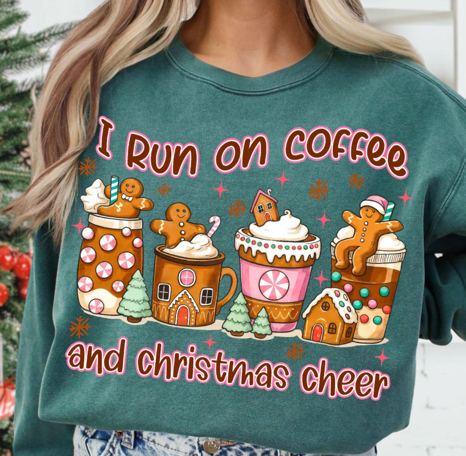 I Run on Coffee and christmas cheer - Full Color Transfer DTF