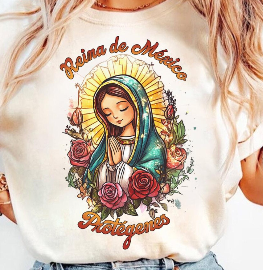 Reina de Mexico Protegenos, Virgen de Guadalupe - Full Color Transfer DTF