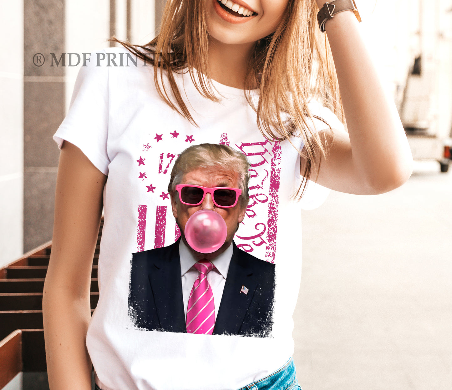Funny Trump Pink Bubble Gum - Full Color Transfer DTF