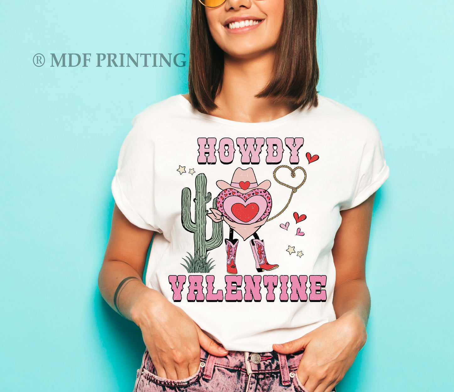 Howdy Valentine Pink - Full Color Transfer DTF