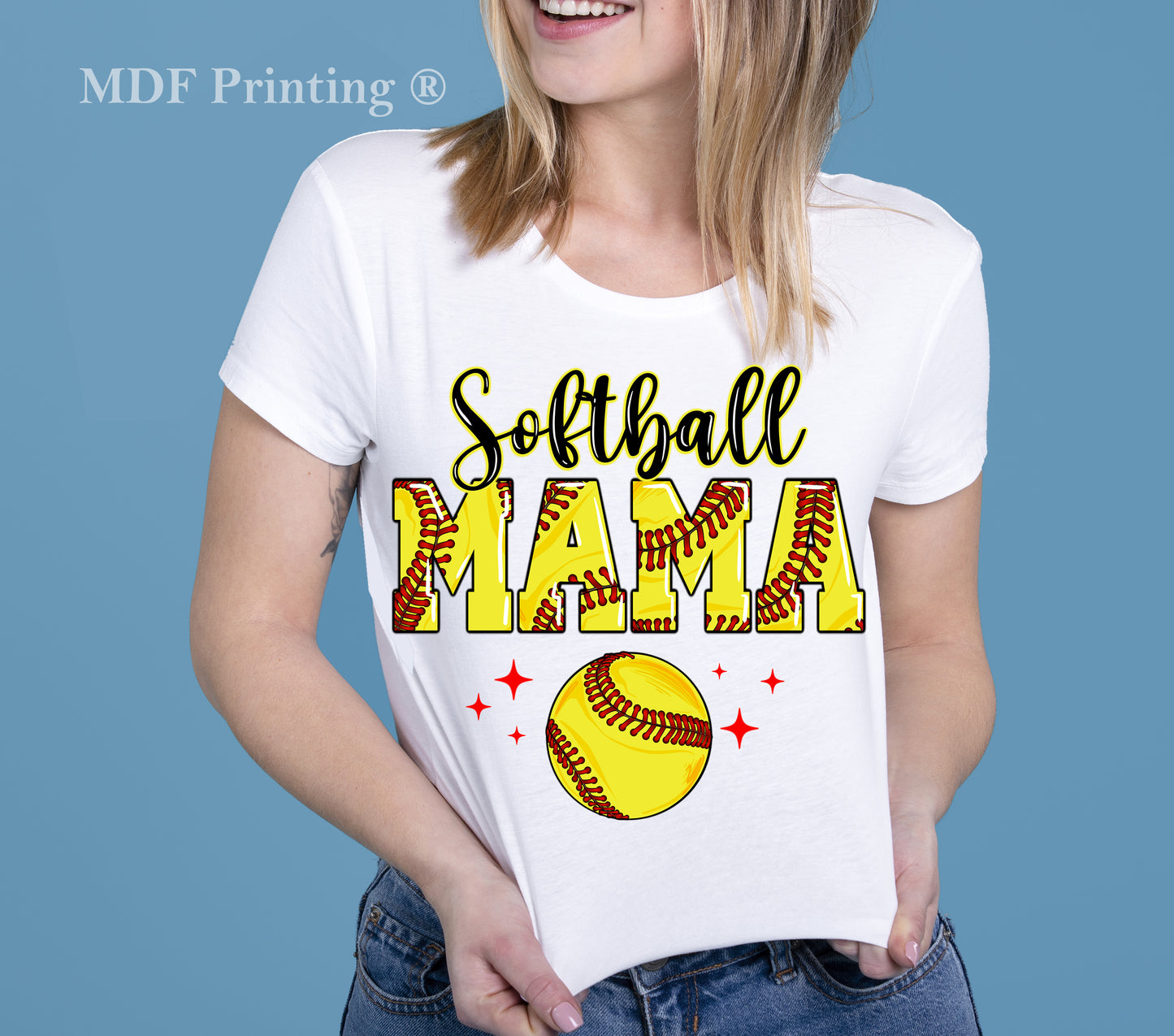 Softball Mama front - Full Color Transfer DTF