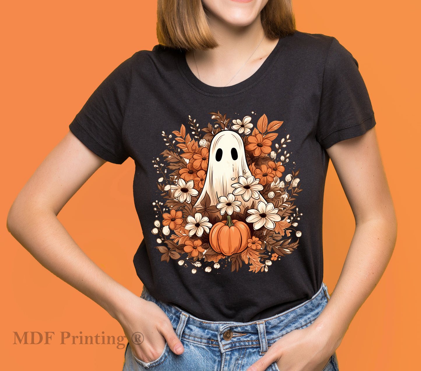 Fall floral ghost- Full Color Transfer DTF